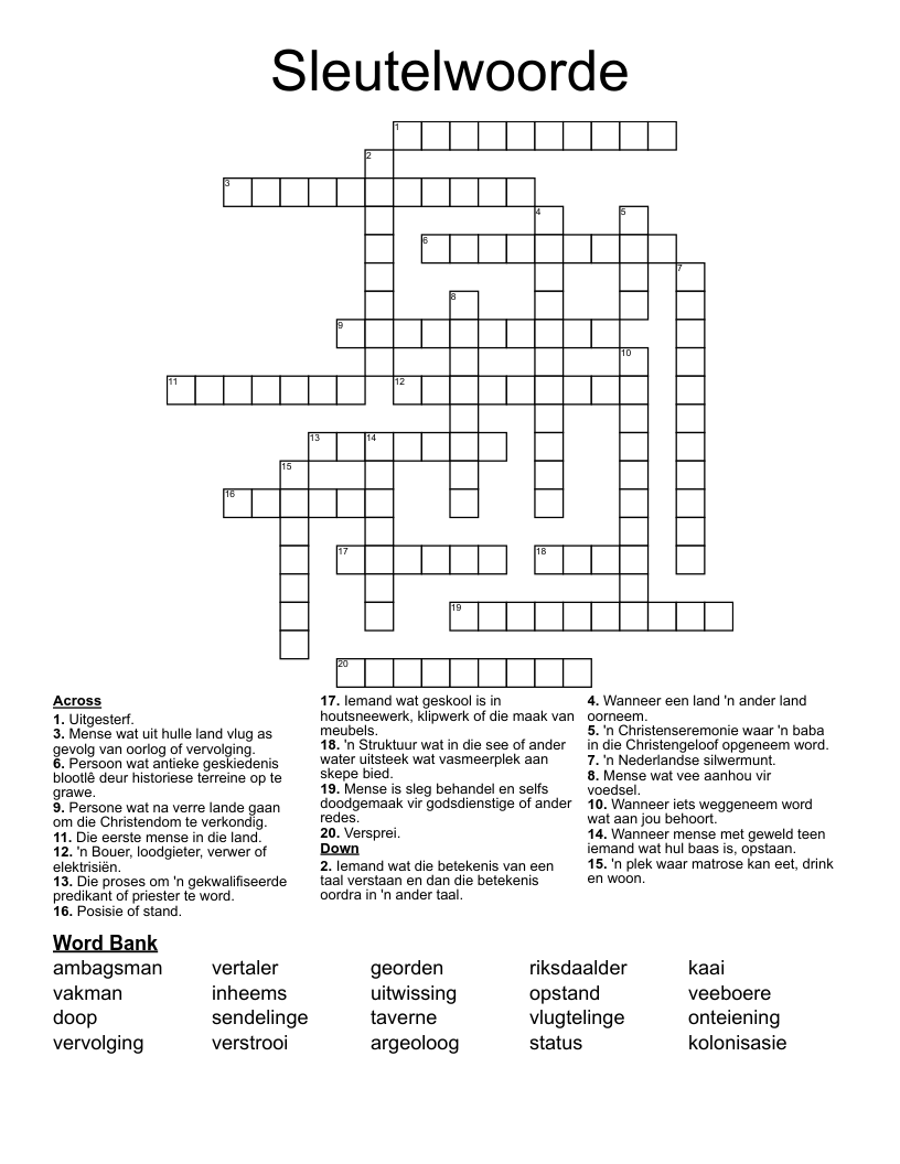 Sleutelwoorde Crossword
