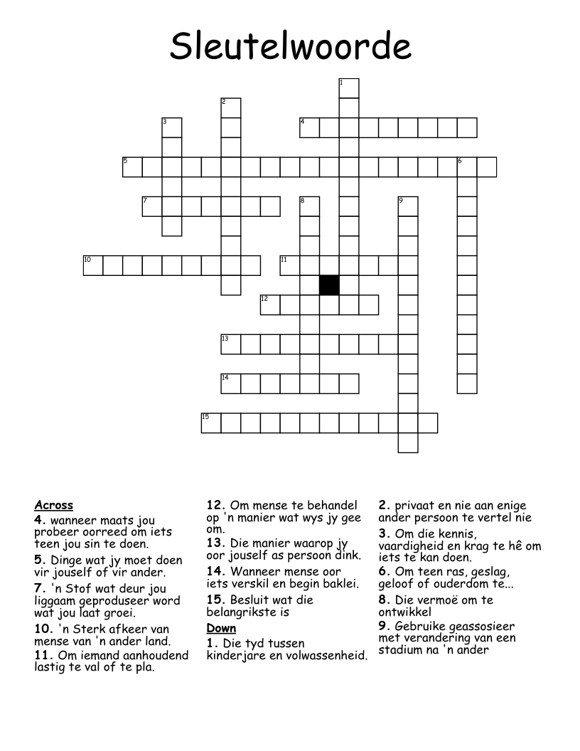 Sleutelwoorde  Crossword