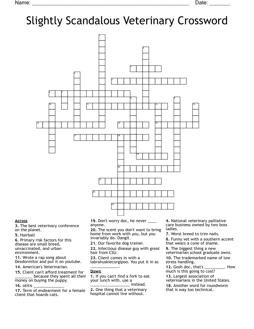 Slightly Scandalous Veterinary Crossword