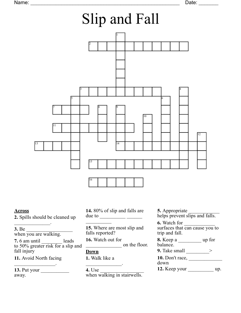 Slip and Fall Crossword
