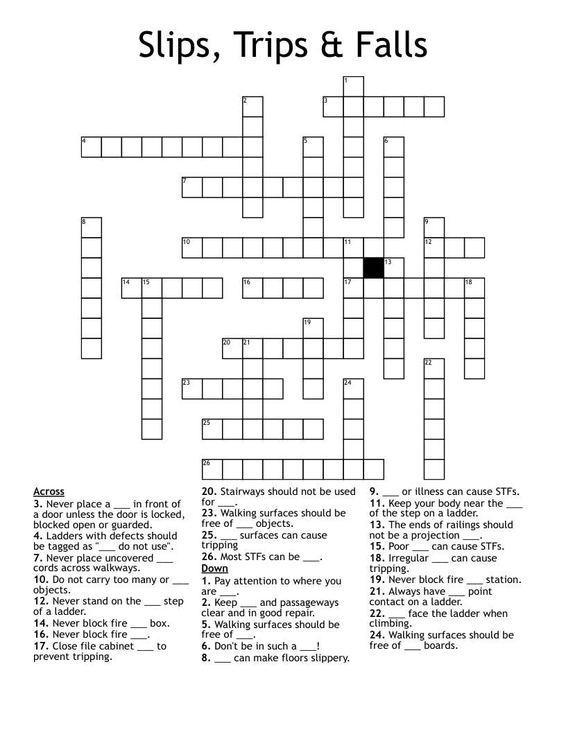 Slips, Trips & Falls Crossword