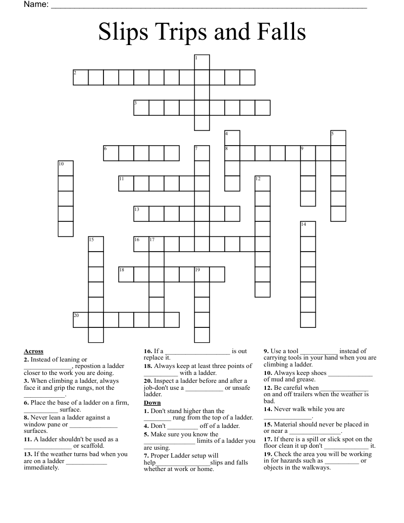 Slips Trips and Falls  Crossword