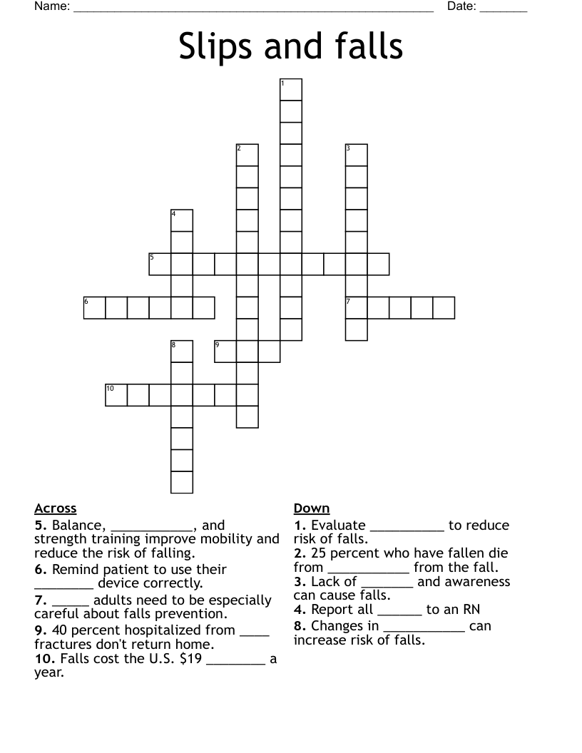 Slips and falls Crossword