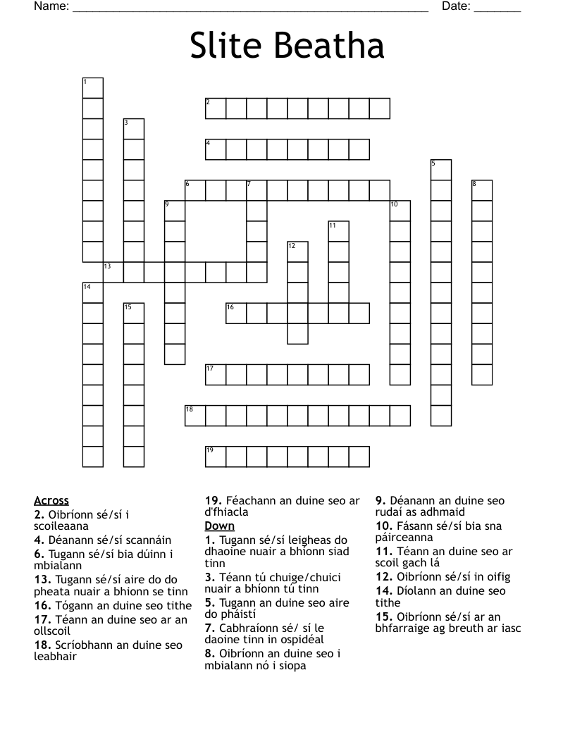 Slite Beatha Crossword