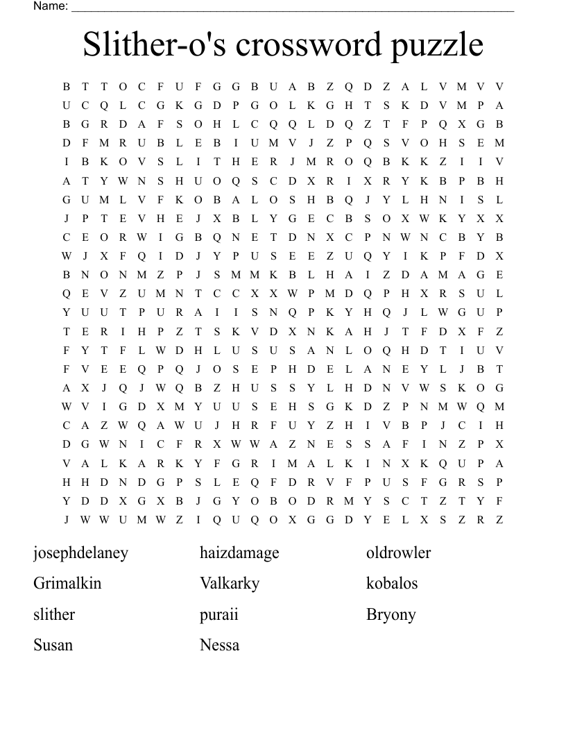 Slither-o's crossword puzzle Word Search