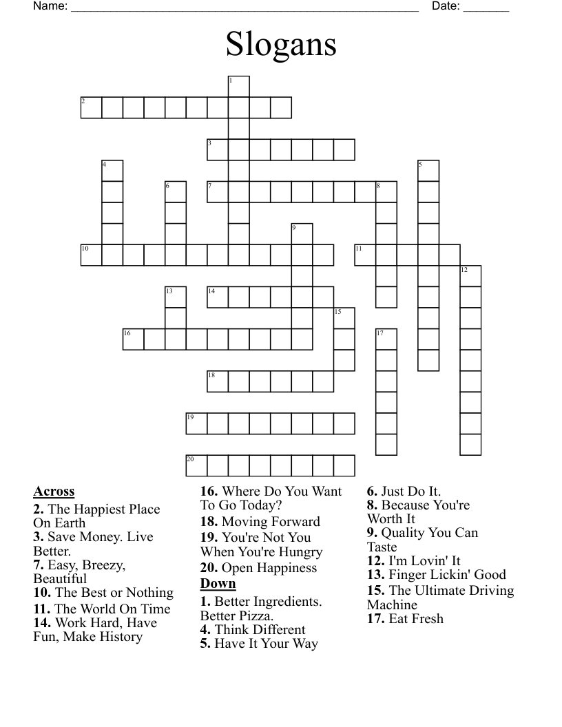 Slogans Crossword