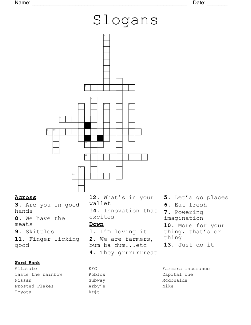 Slogans  Crossword