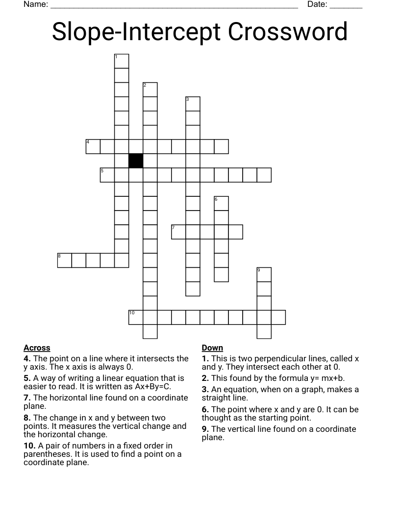 Slope-Intercept Crossword