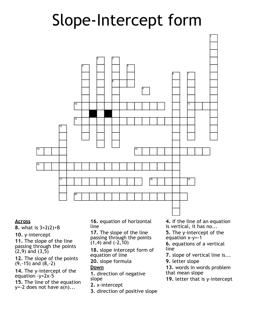 Slope-Intercept form Crossword