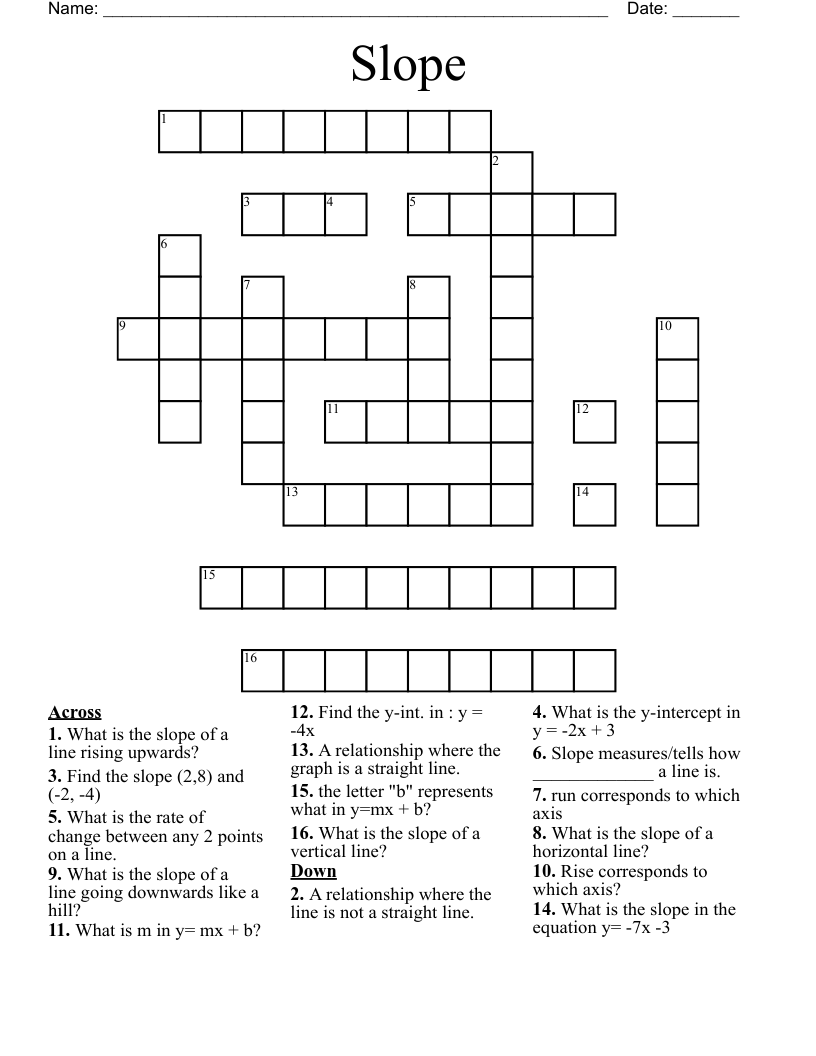 Slope Crossword
