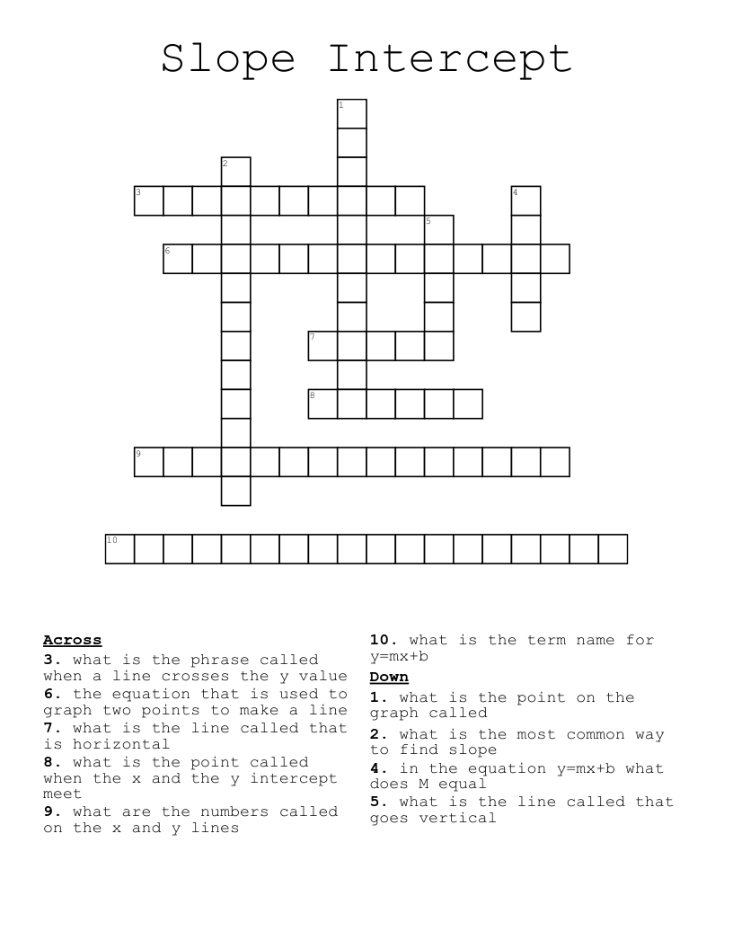 Slope Intercept Crossword