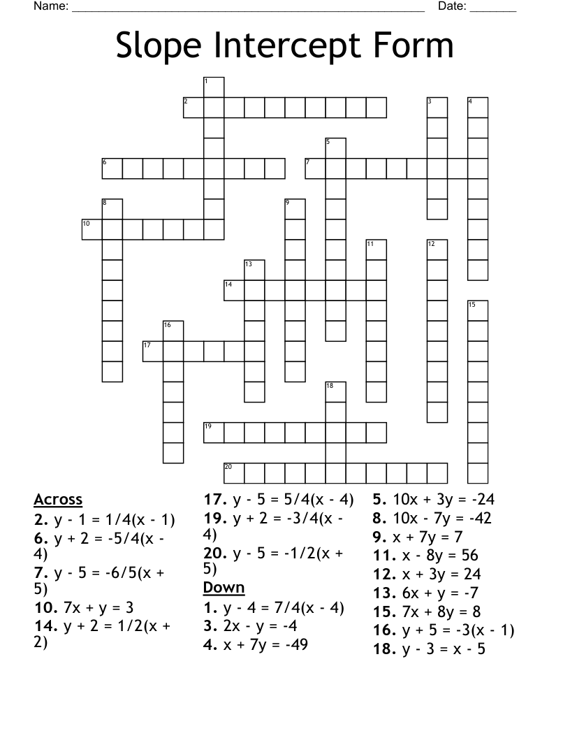 Slope Intercept Form Crossword