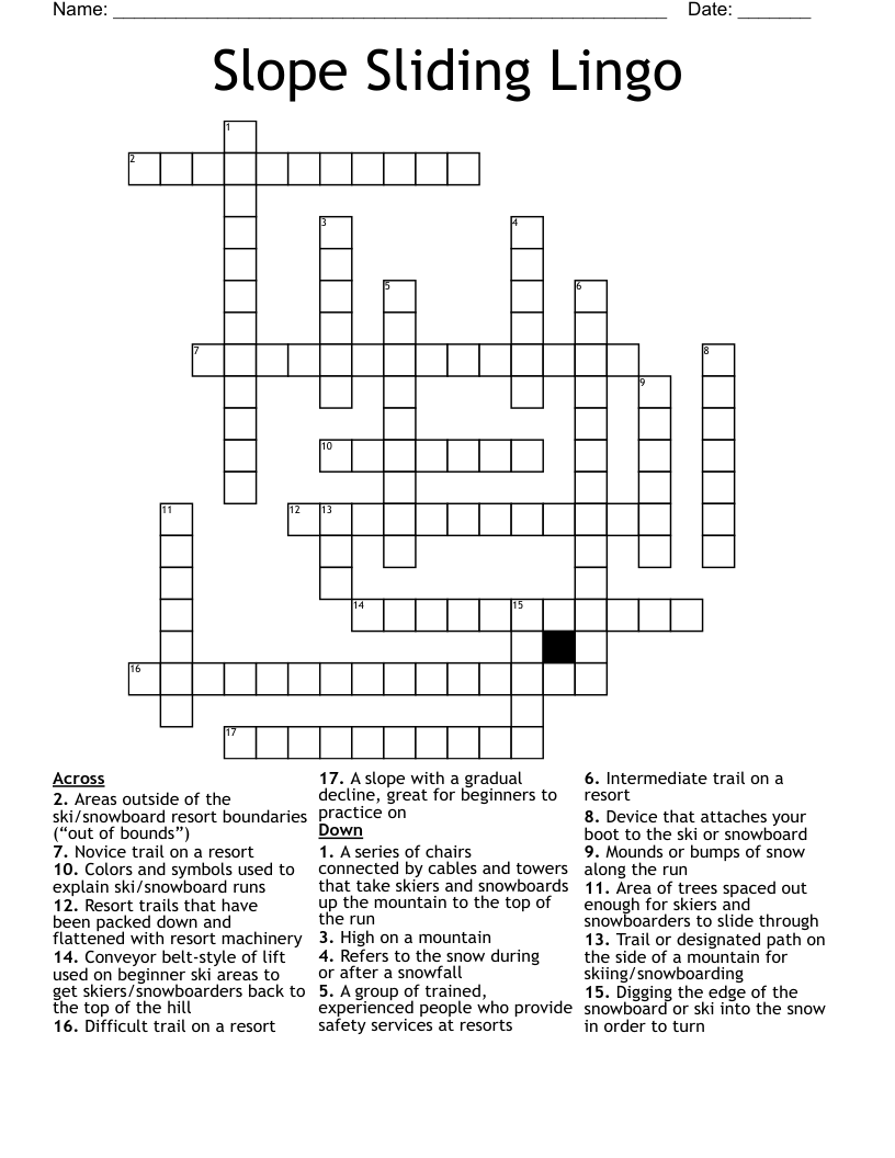 Slope Sliding Lingo Crossword