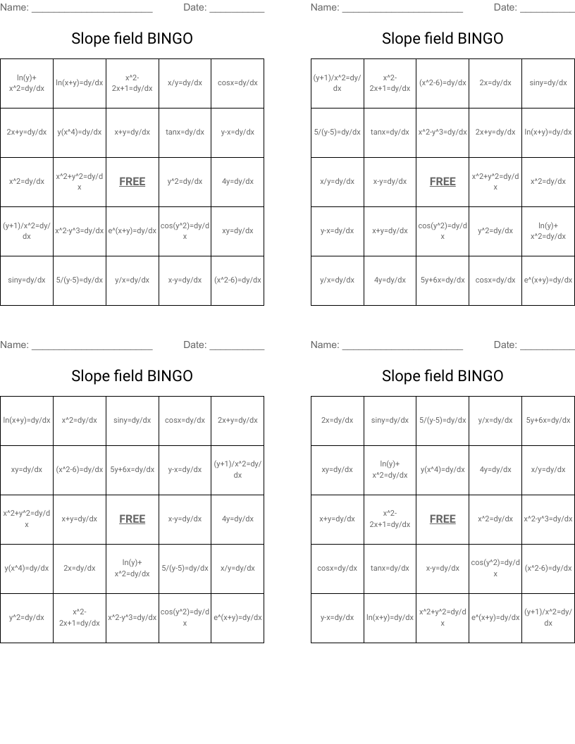 Slope field BINGO