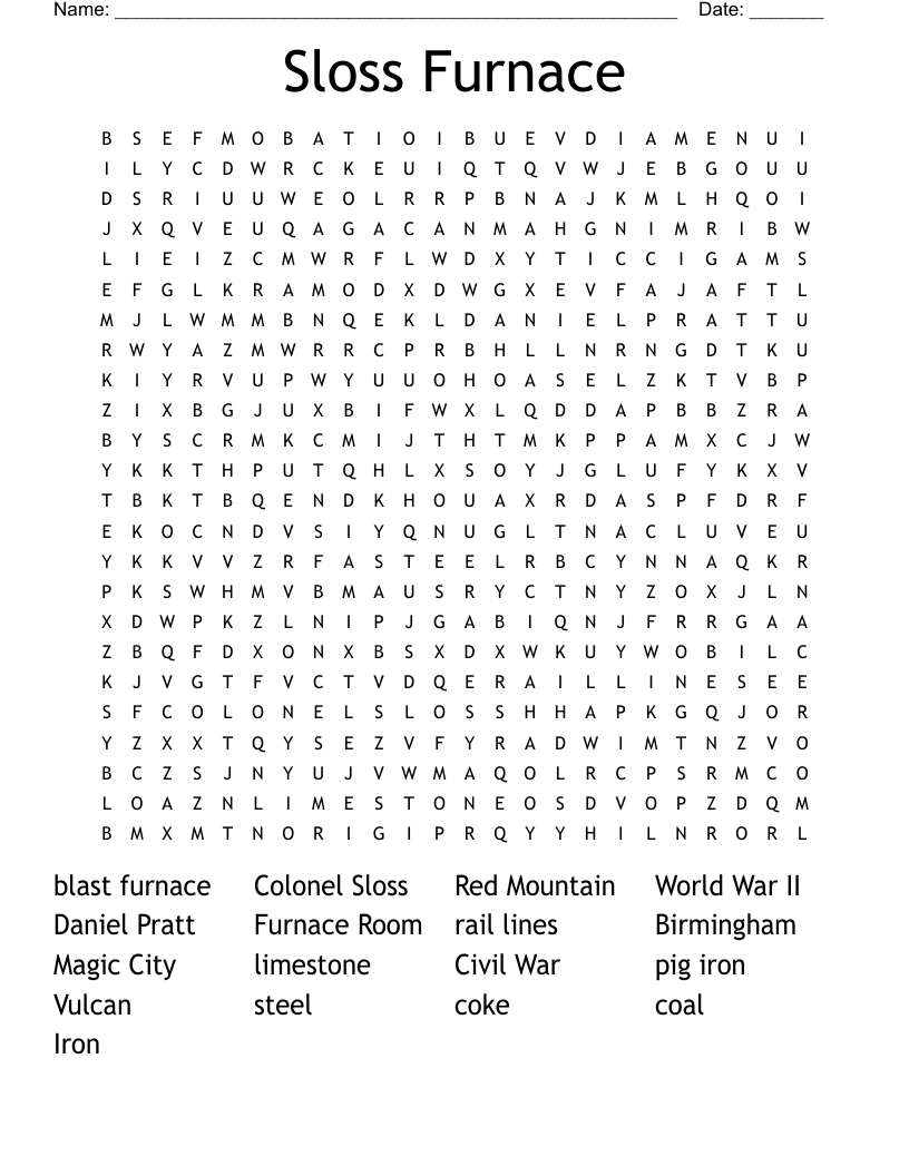 Sloss Furnace  Word Search