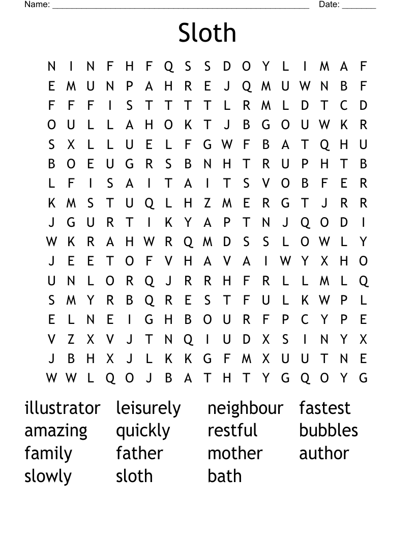 Sloth Word Search