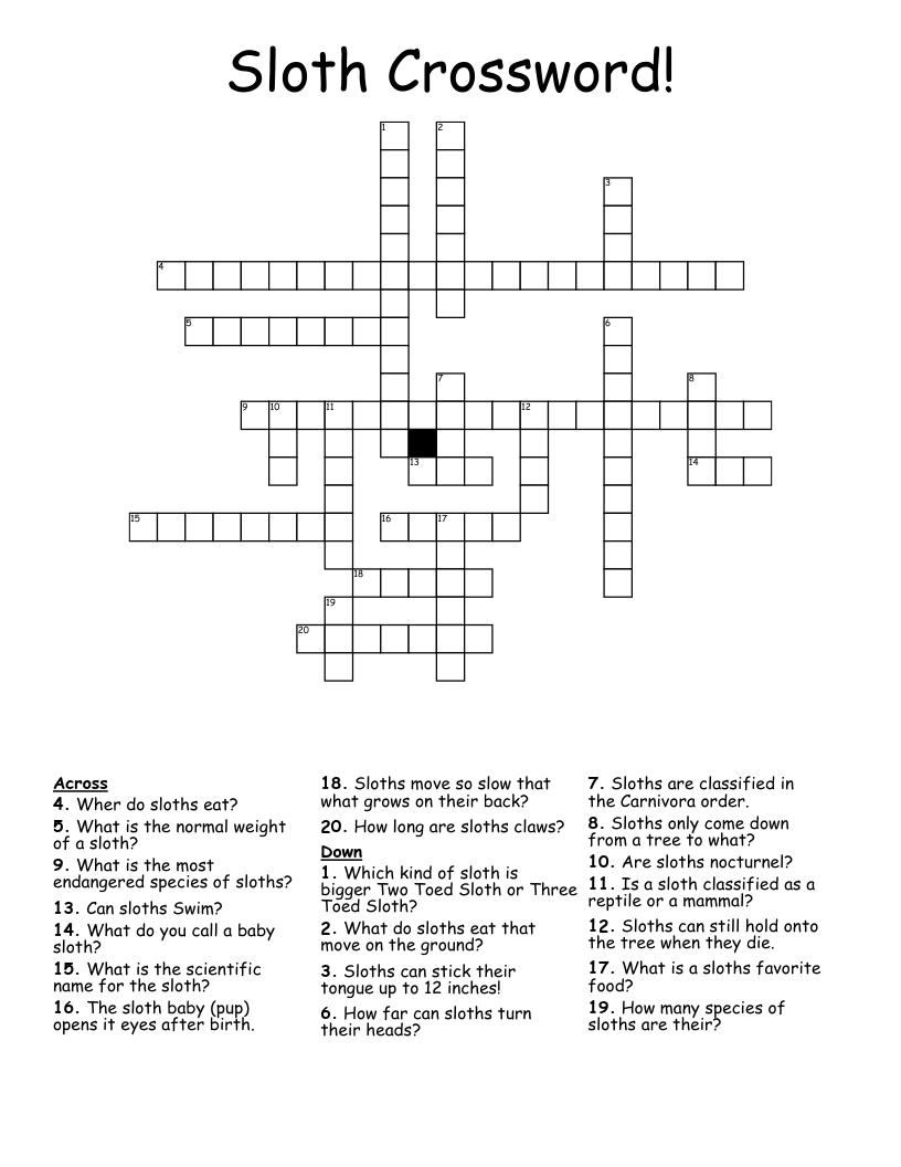 Sloth Crossword!