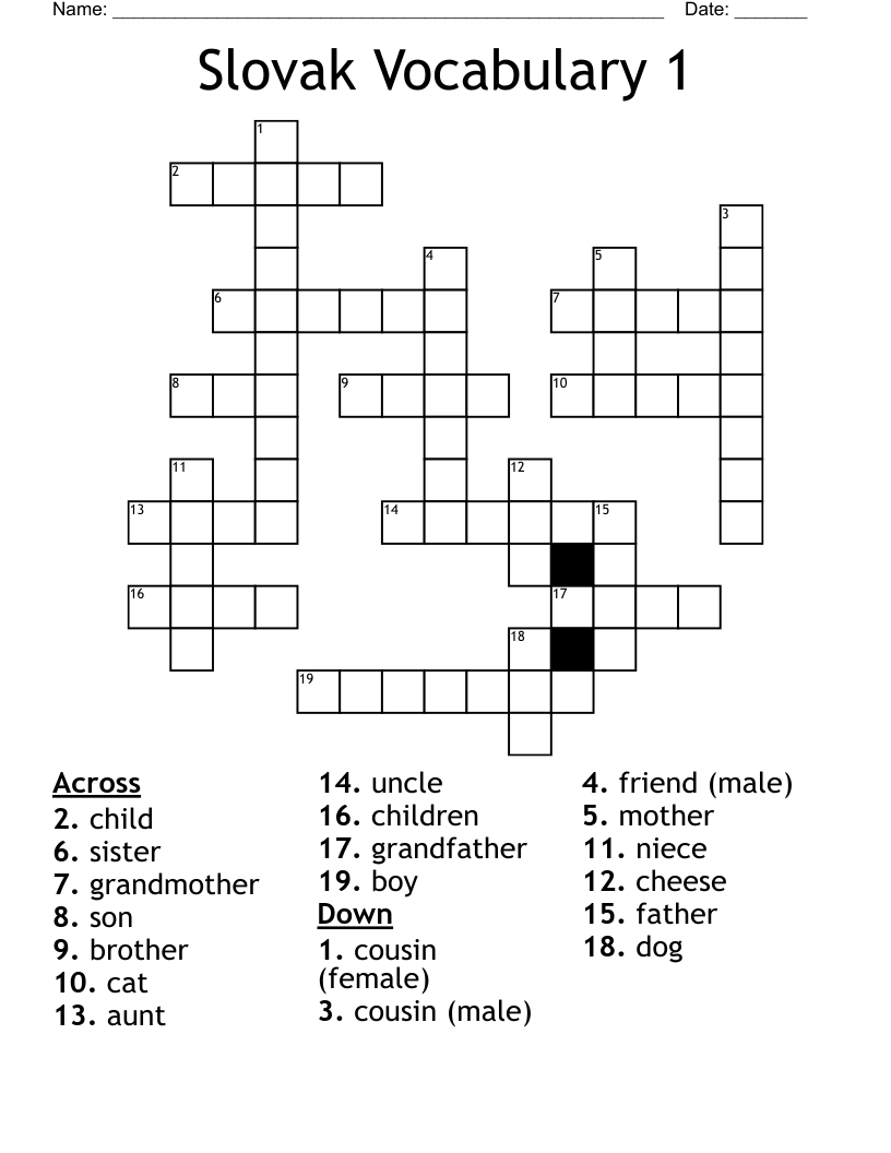 Slovak Vocabulary 1 Crossword