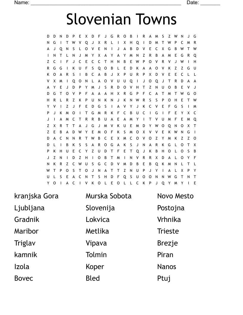 Slovenian Towns Word Search