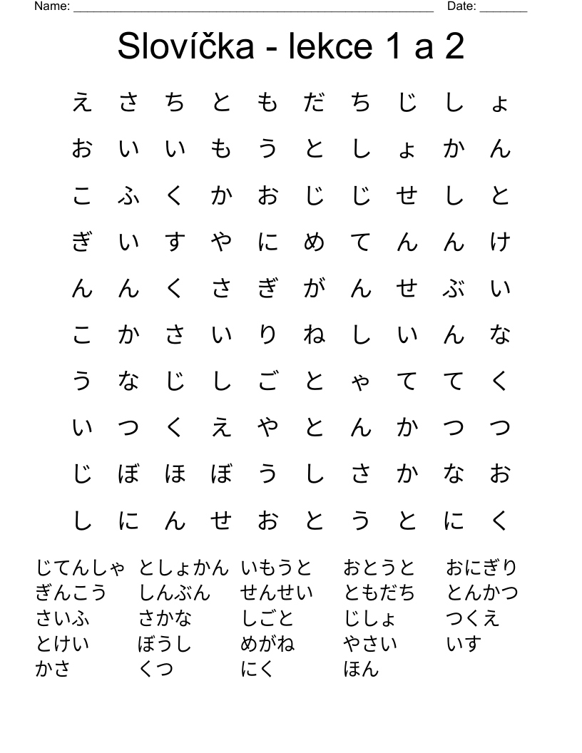 Slovíčka - lekce 1 a 2 Word Search