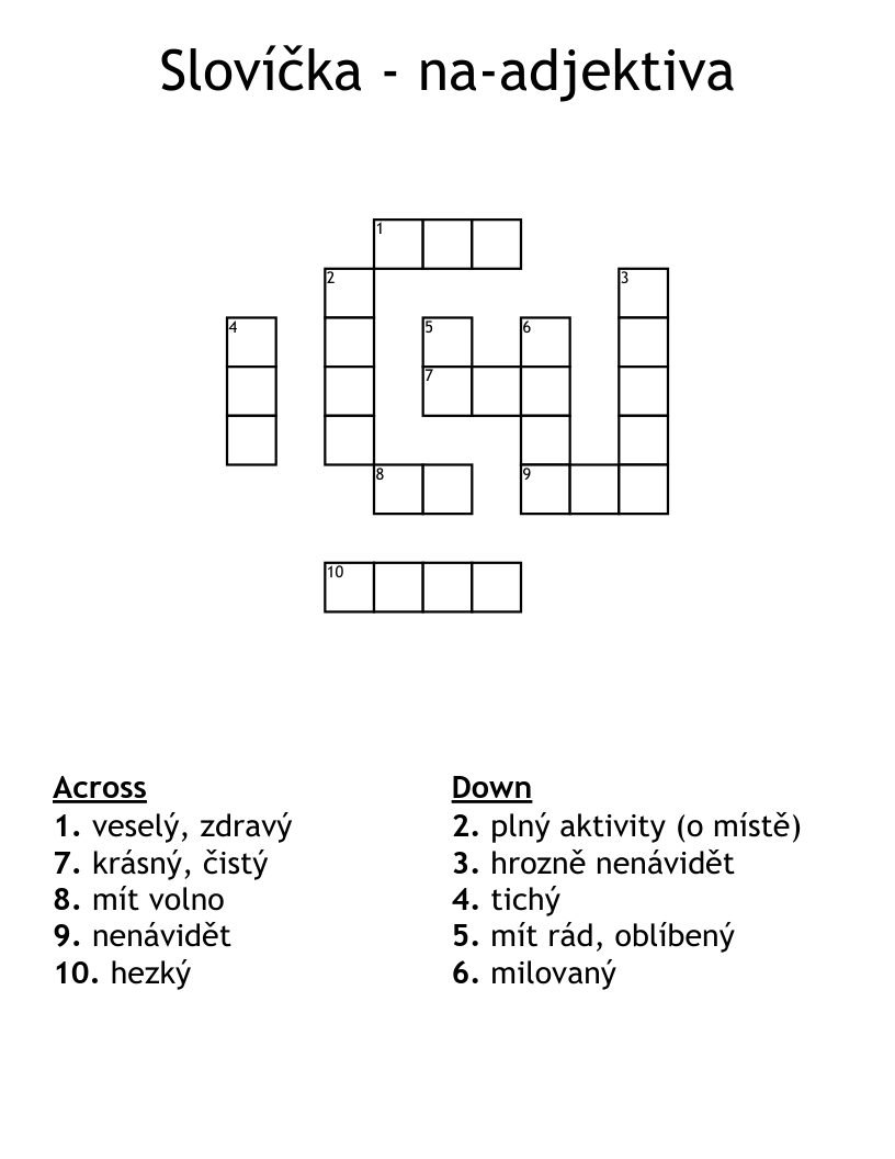 Slovíčka - na-adjektiva Crossword