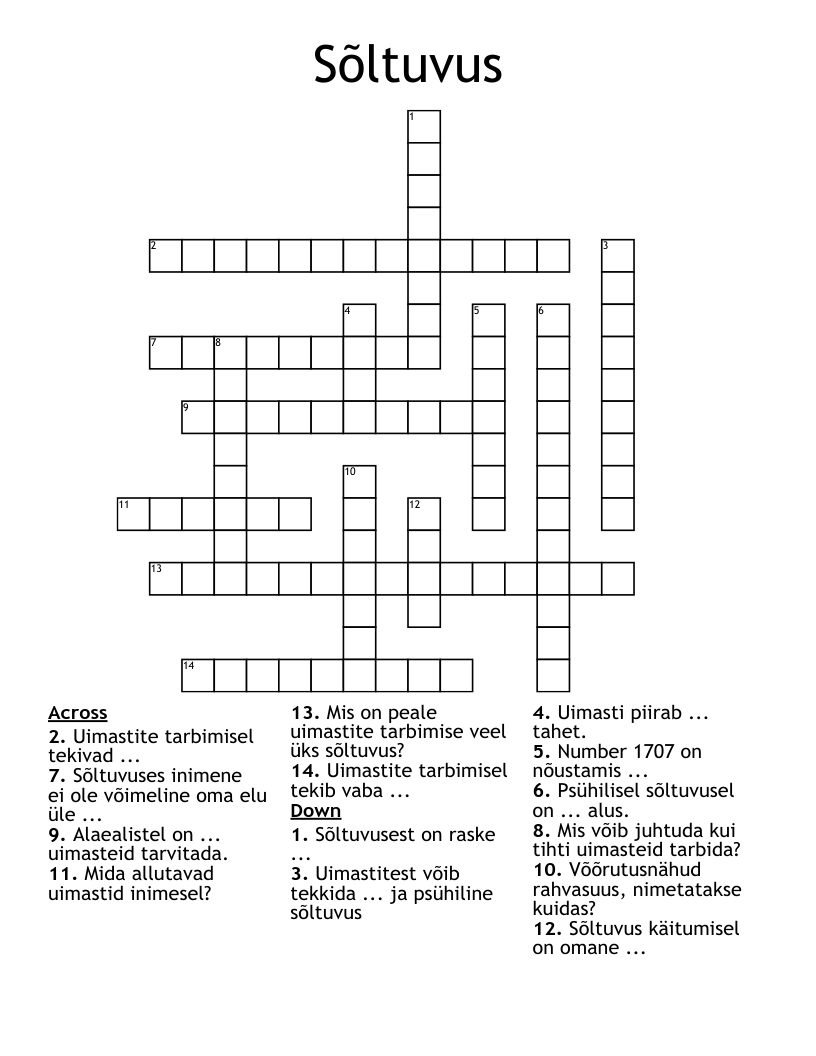 Sõltuvus Crossword