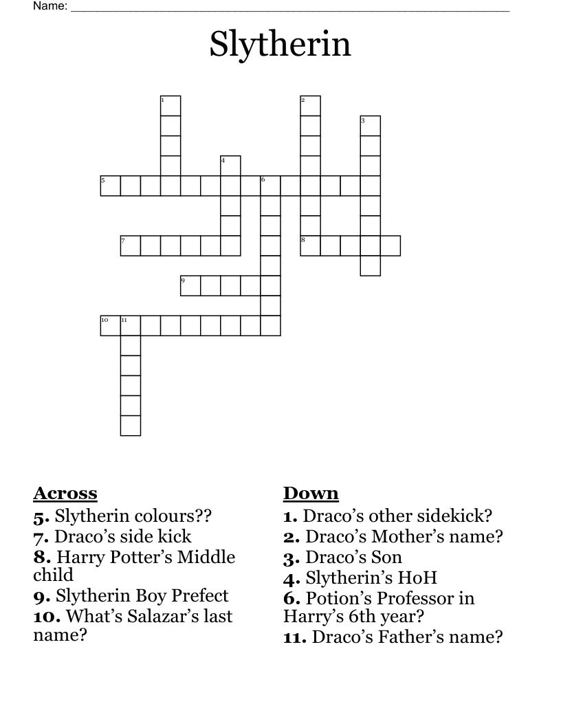 Slytherin Crossword
