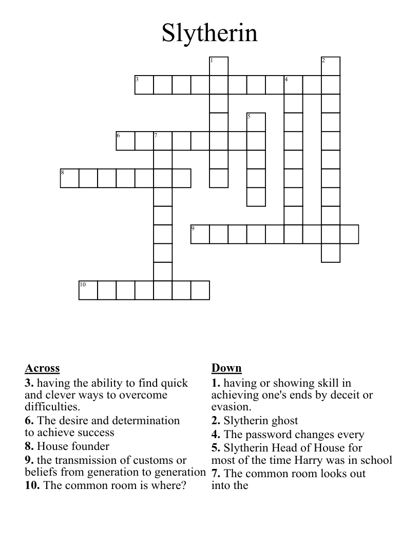 Slytherin  Crossword