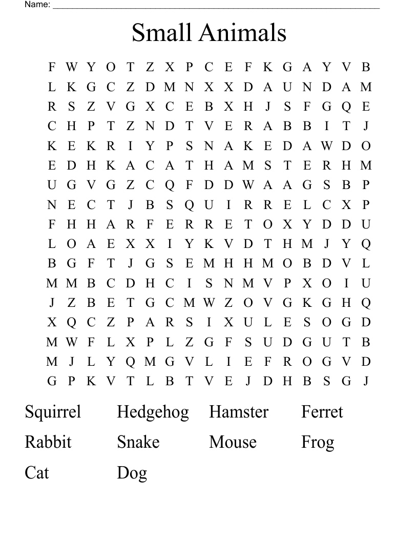 Small Animals Word Search