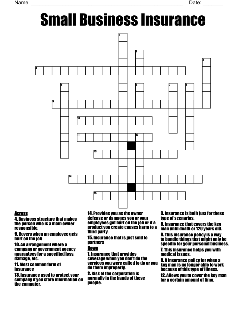 Small Business Insurance Crossword