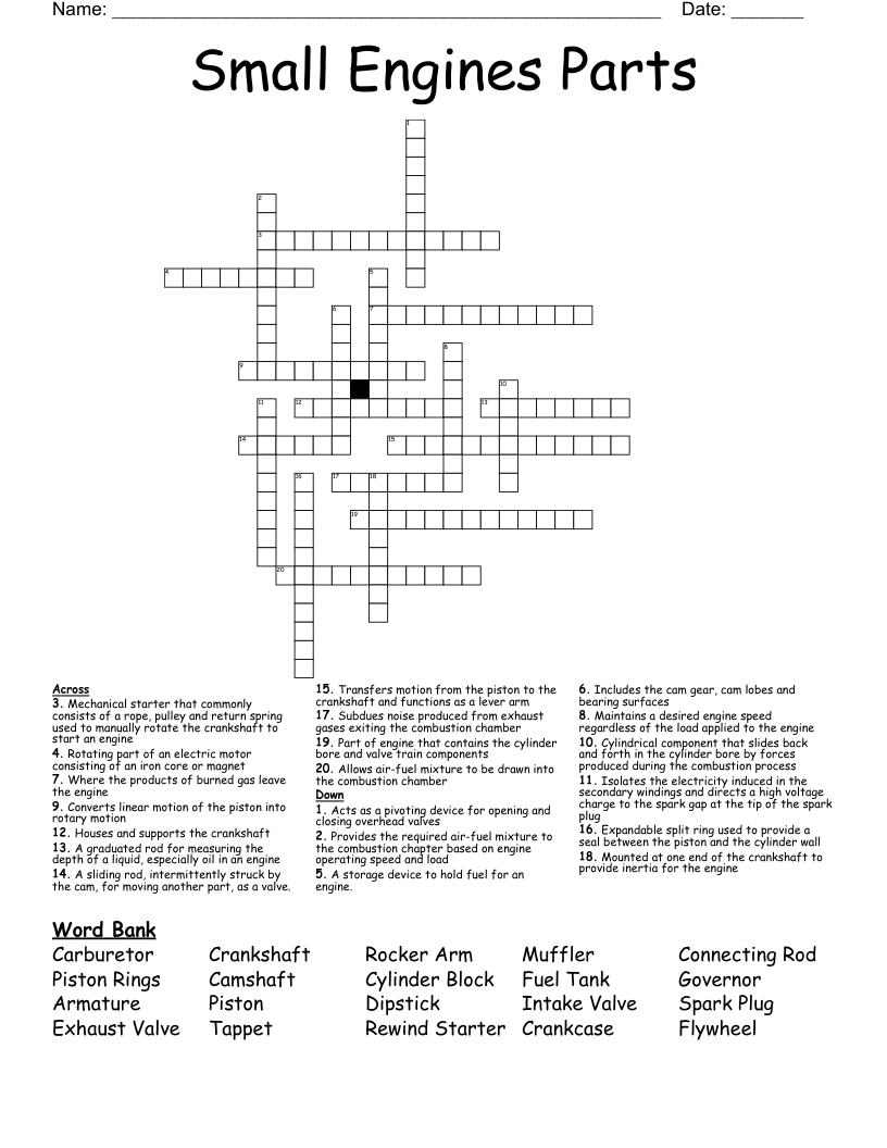 Small Engines Parts Crossword
