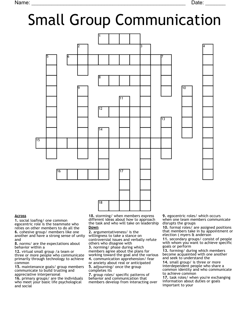 Small Group Communication  Crossword