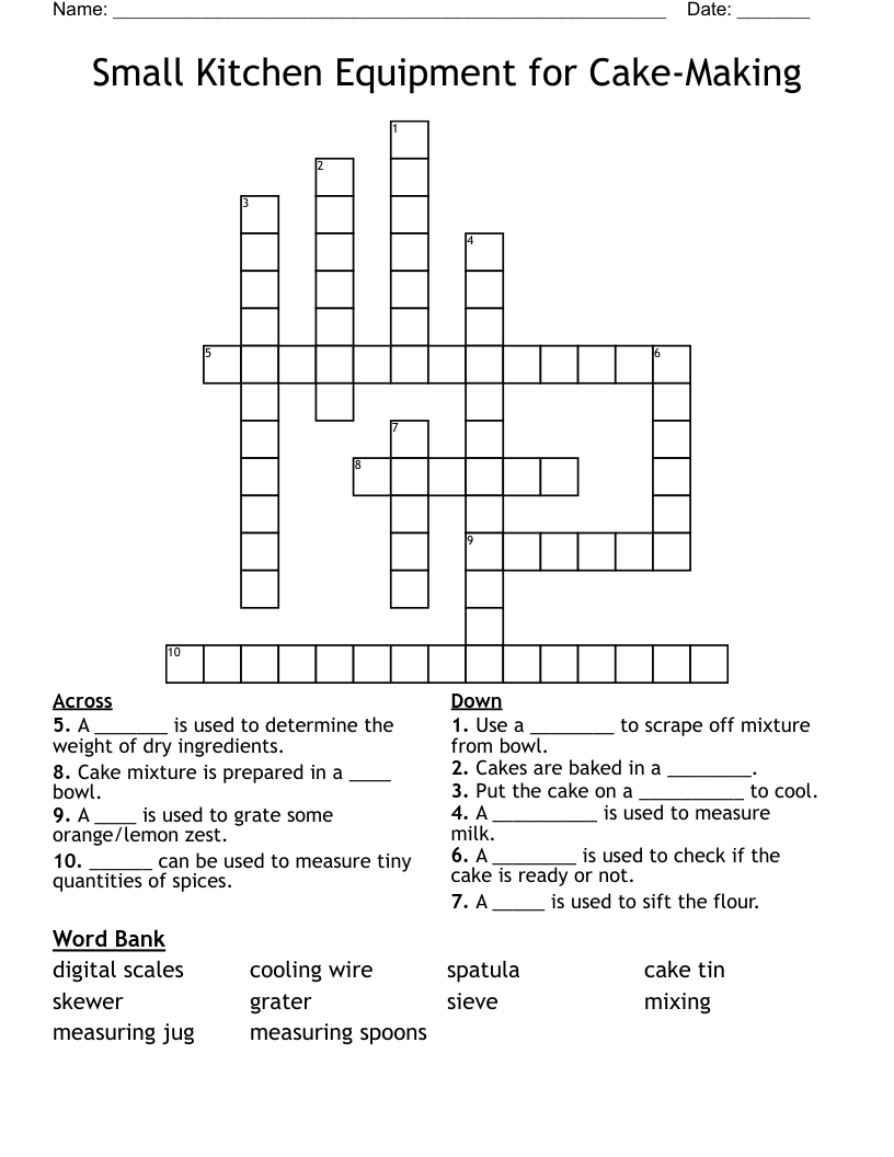 Small Kitchen Equipment for Cake-Making Crossword