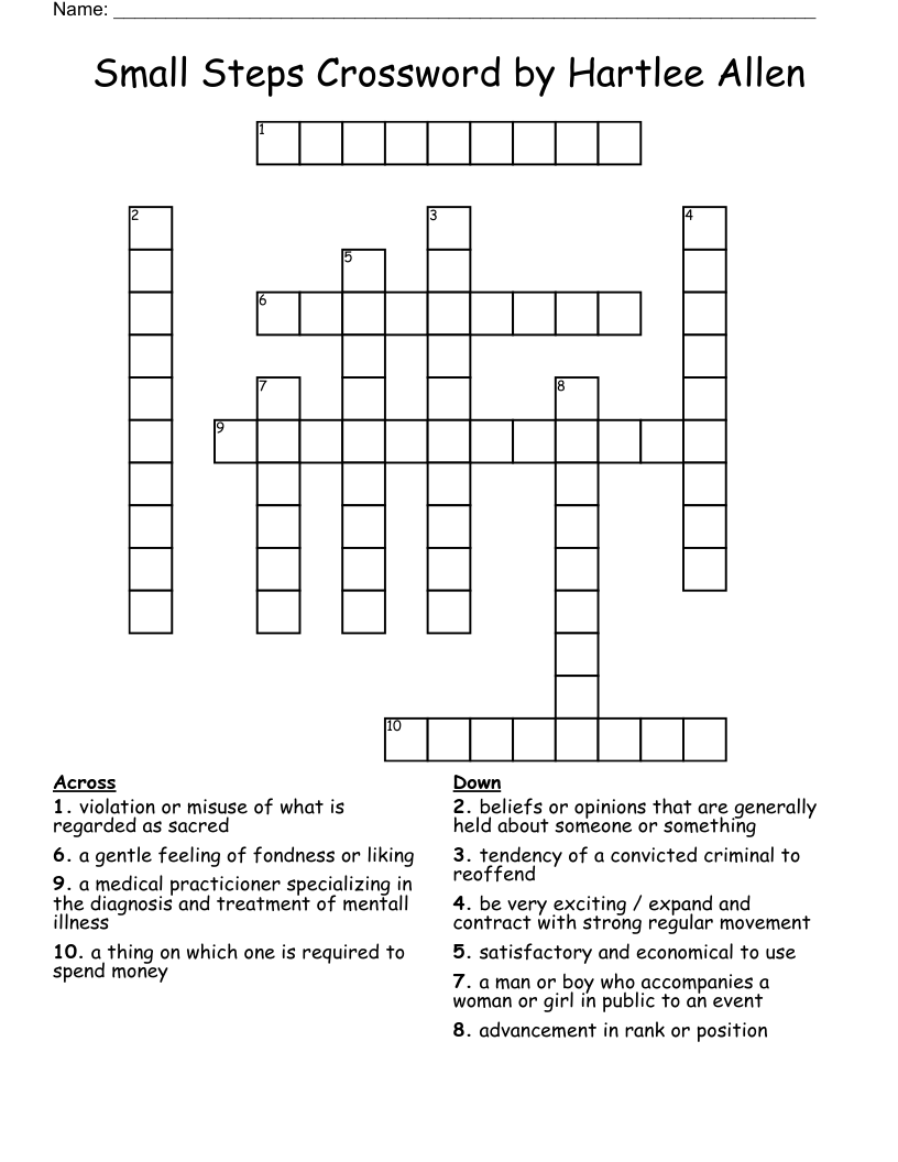 Small Steps Crossword by Hartlee Allen