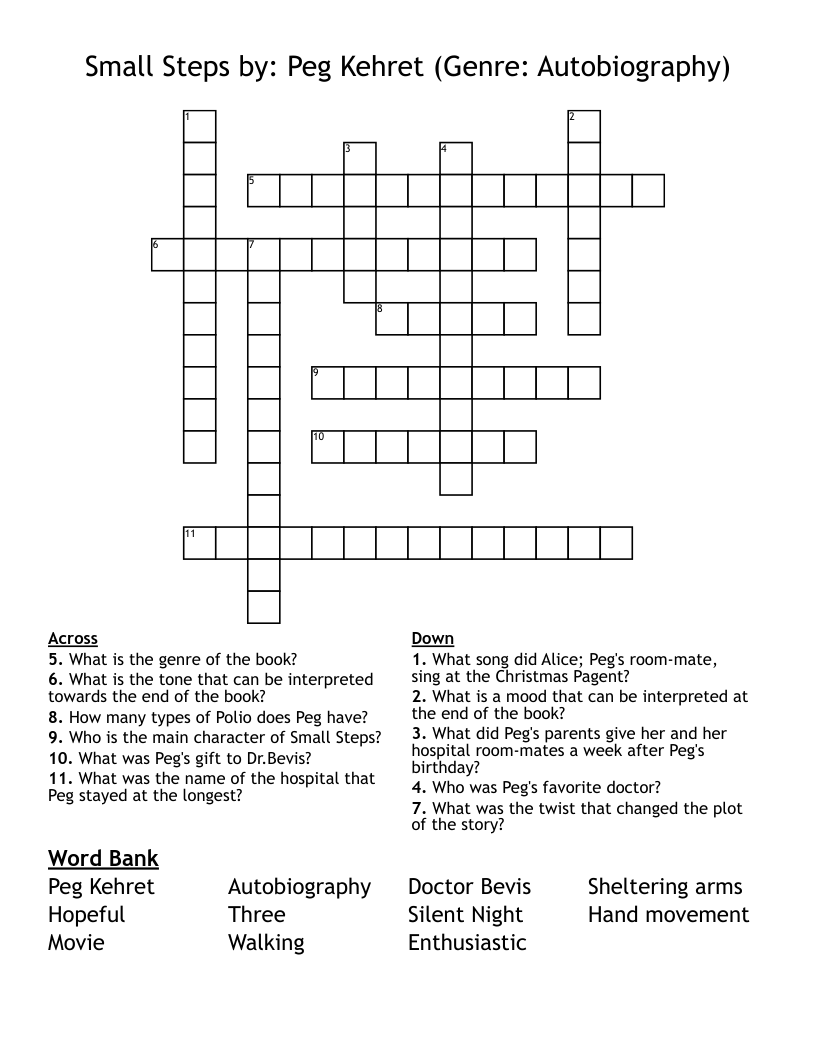 Small Steps by: Peg Kehret (Genre: Autobiography) Crossword