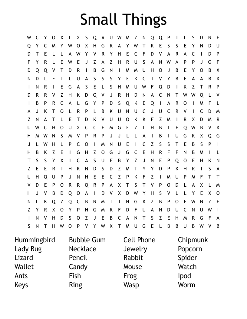 Small Things Word Search