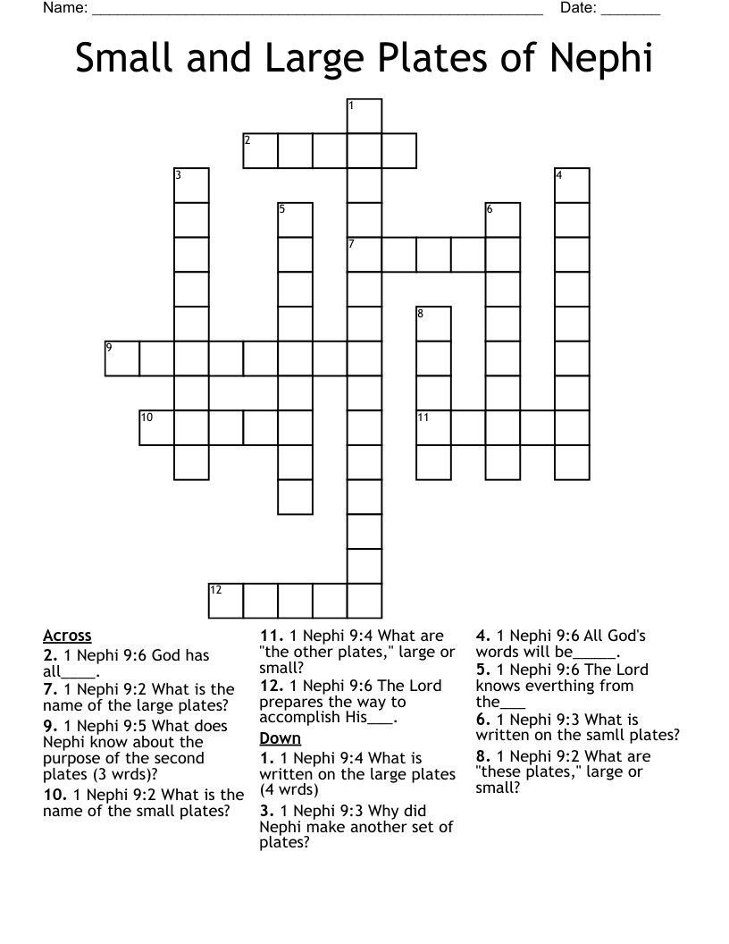 Small and Large Plates of Nephi Crossword