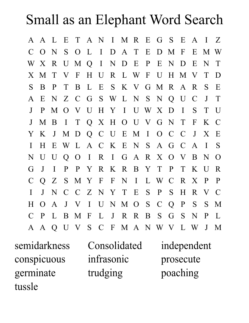 Small as an Elephant Word Search