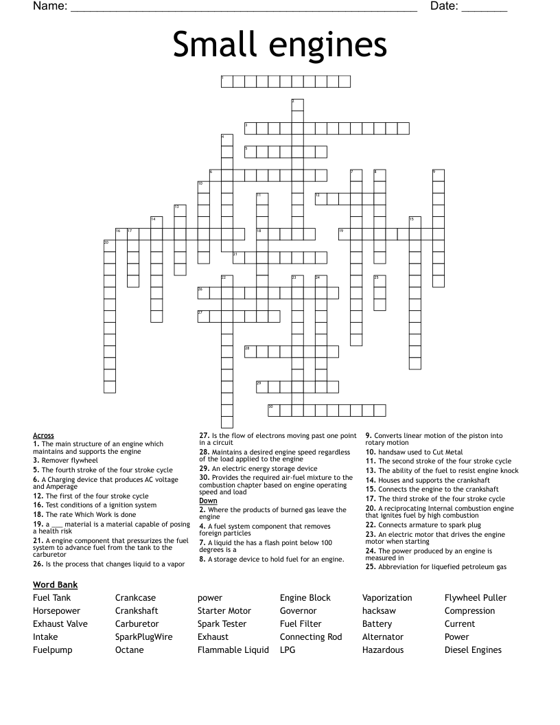 Small engines Crossword