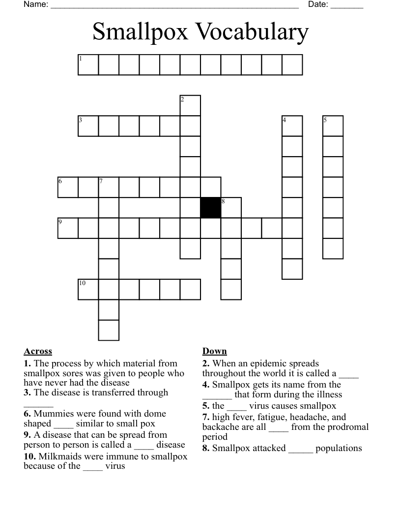 Smallpox Vocabulary Crossword