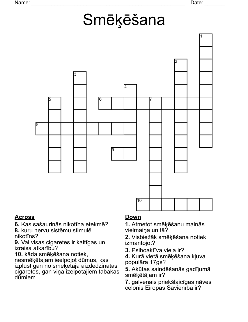 Smēķēšana Crossword