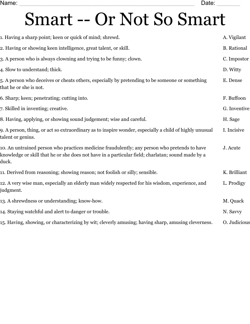 Smart -- Or Not So Smart Worksheet