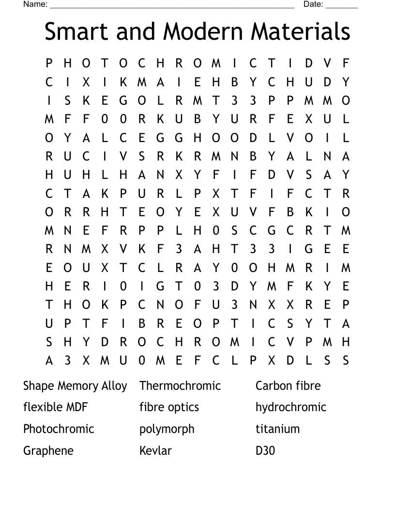 Smart and Modern Materials  Word Search