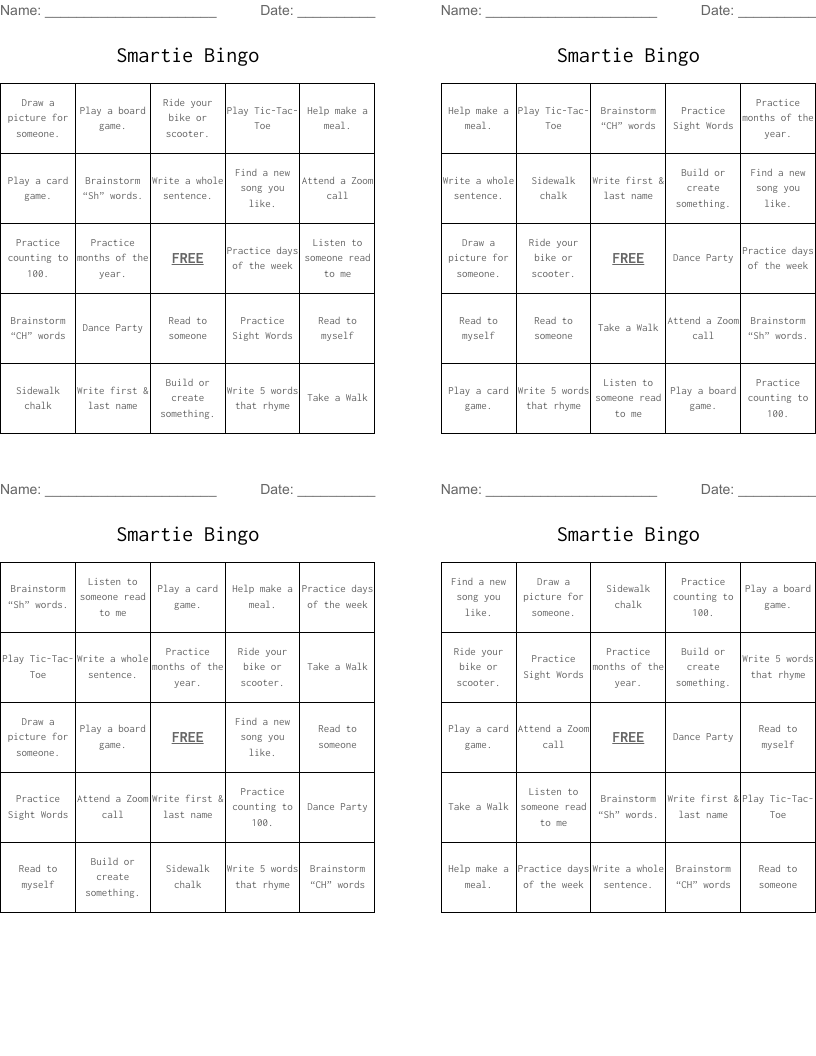 Smartie Bingo 