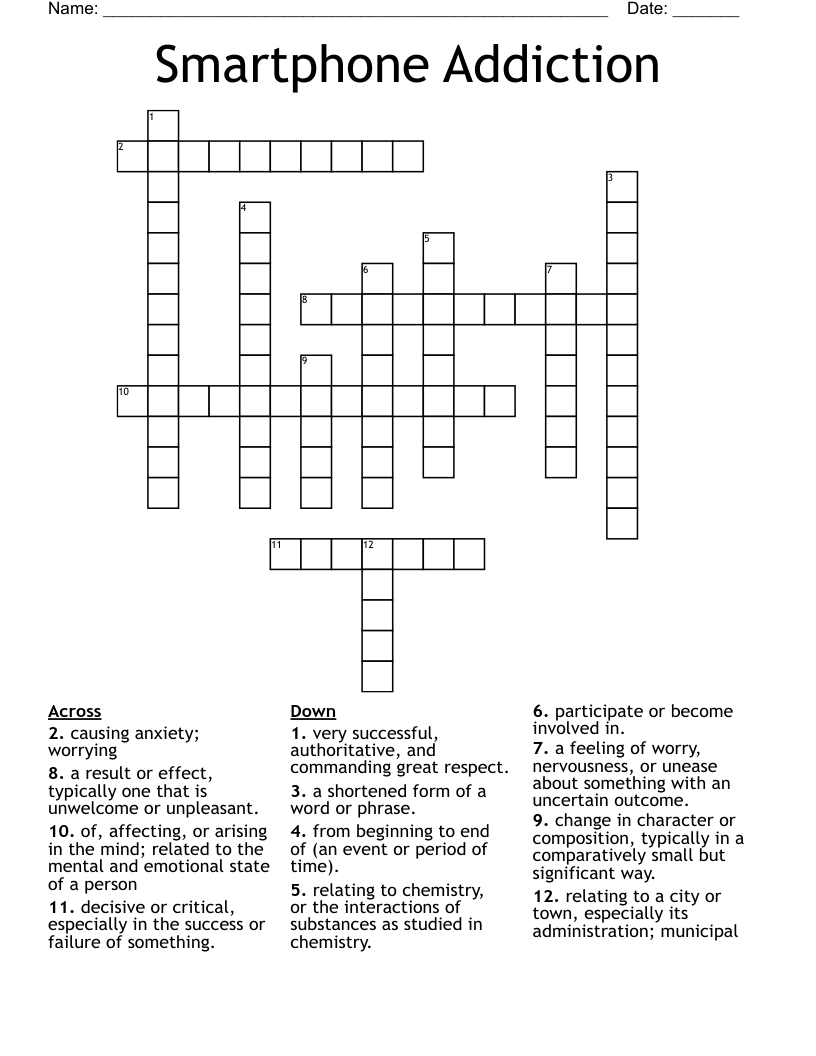 Smartphone Addiction Crossword