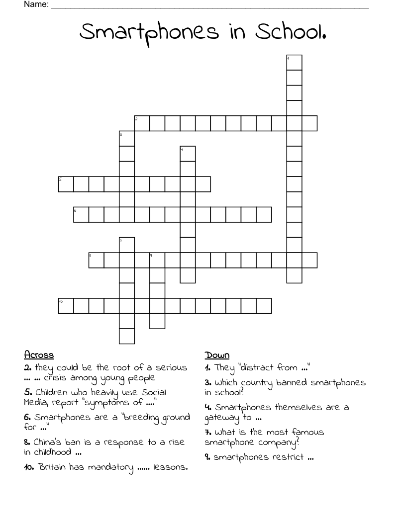 Smartphones in School. Crossword