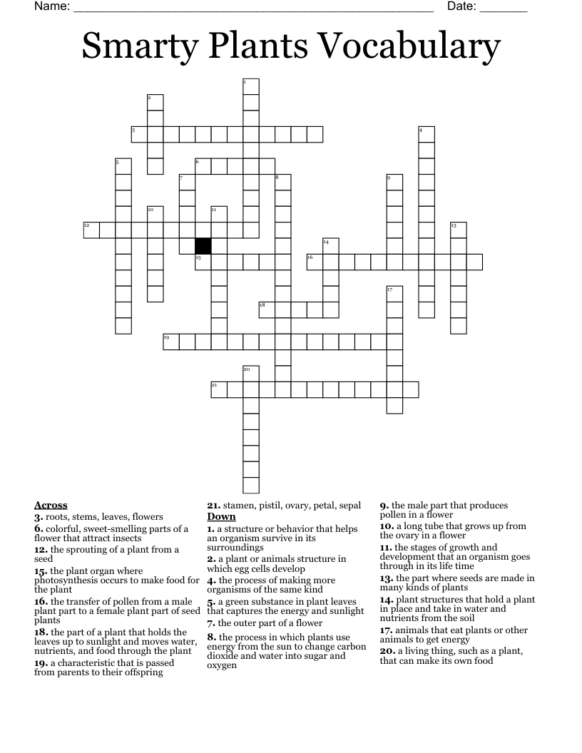 Smarty Plants Vocabulary Crossword