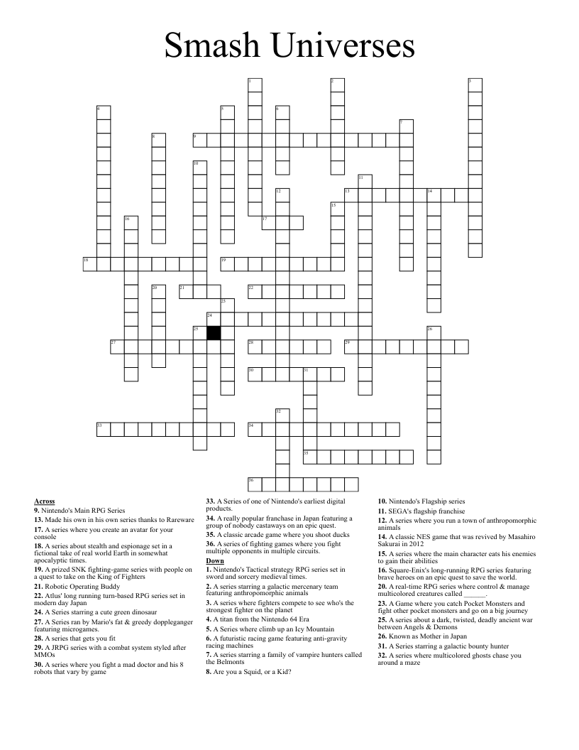 Smash Universes Crossword
