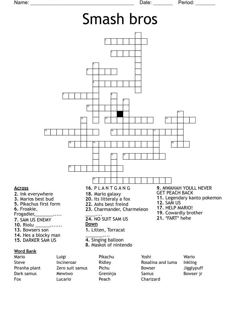 Smash bros Crossword