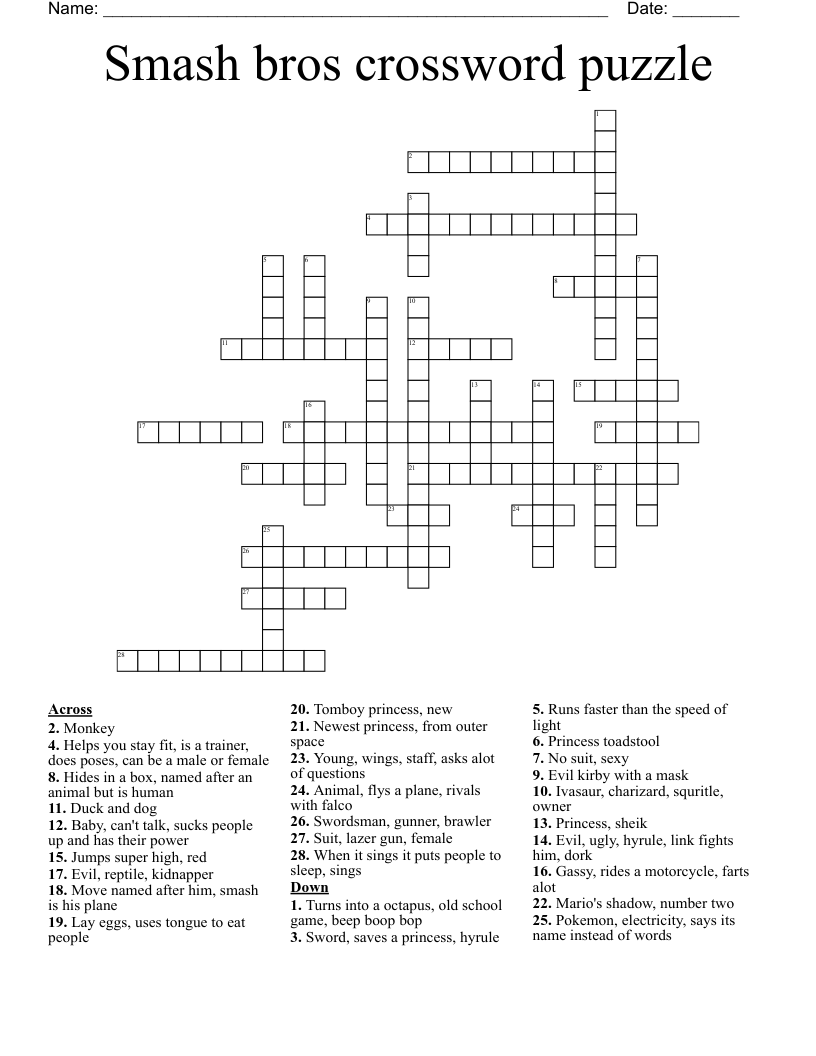 Smash bros crossword puzzle